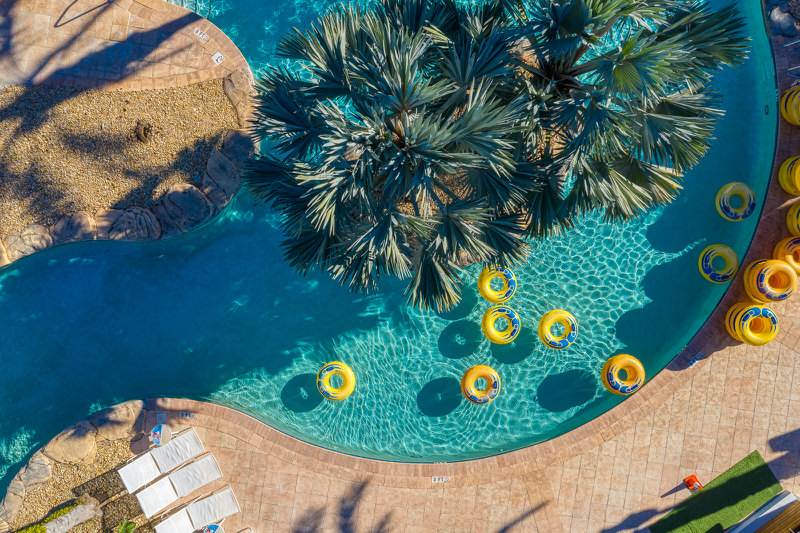 Close-up of the lazy river with floating on tubes
