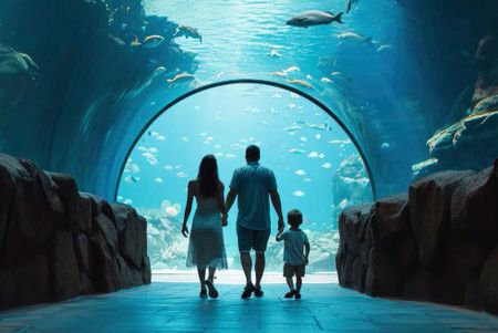 family walking through aquarium orlando central florida theme park attraction